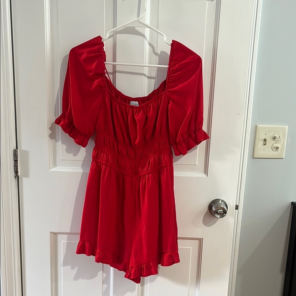 Blue Rain Red Ruffled Romper